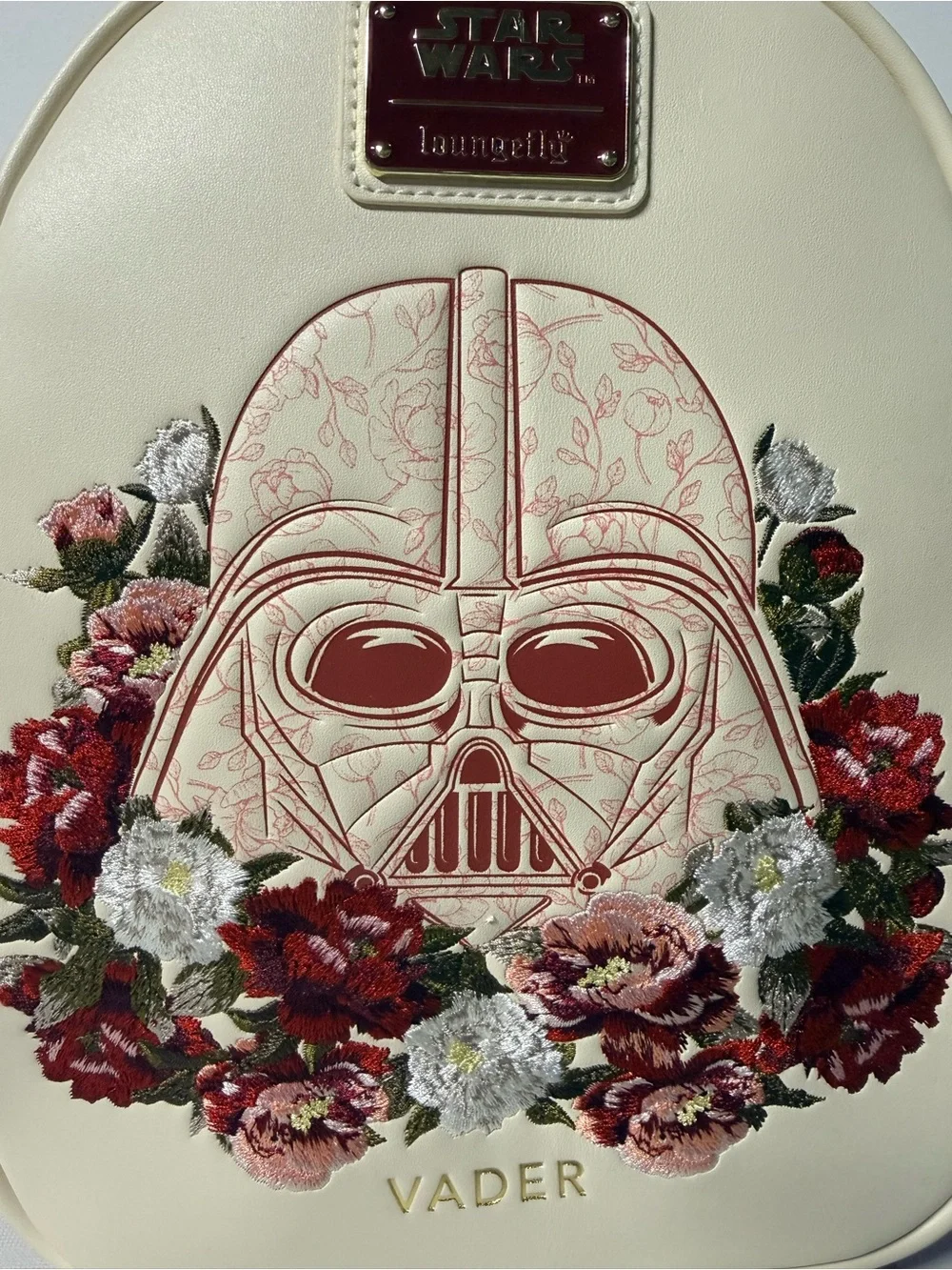 Loungefly Cream and Red Star Wars Darth Vader Rose Floral Mini Backpack